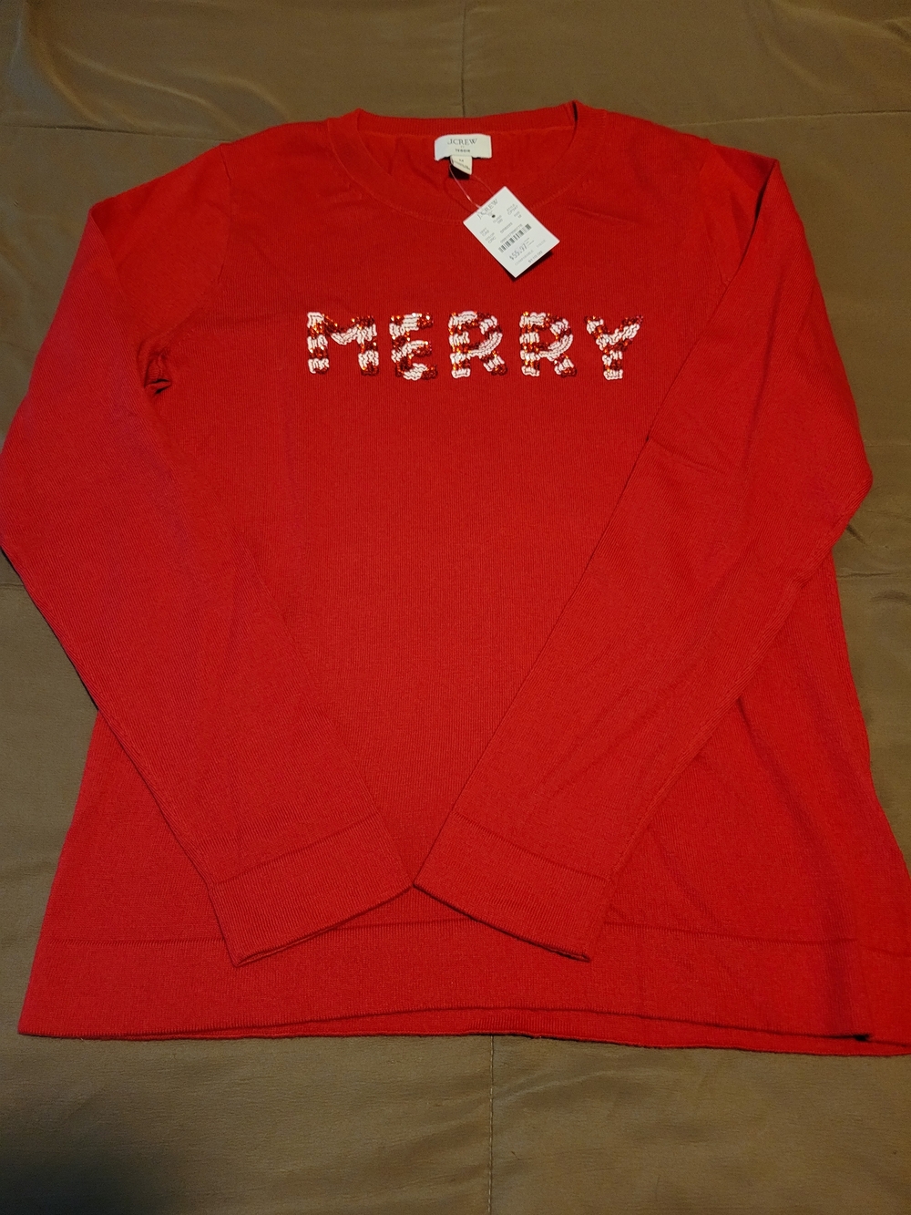 J. Crew Women’s Red 'MERRY' Crewneck Sweater